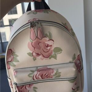 Coach Floral Cream and Pink Backpack
